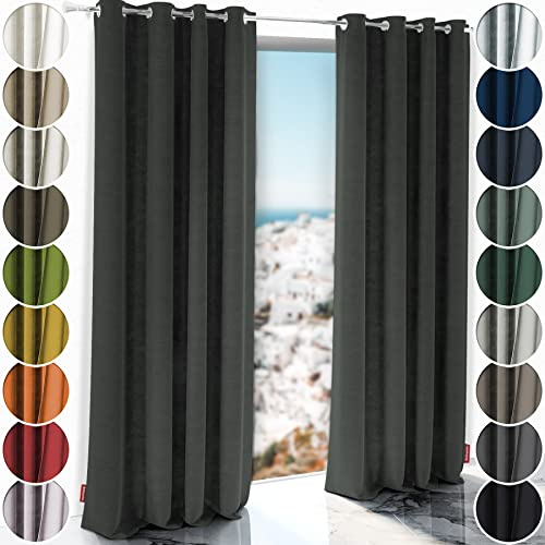 Schuette® Verdunkelungs-Vorhang Gardine mit Ösen ● Millenium Velvet: Dark Shadow (Grau) ● 130x130 cm Höhe x Breite (1 Stück) ● Knitterfrei Pflegeleicht Thermo Blickdicht & stark Abdunkelnd