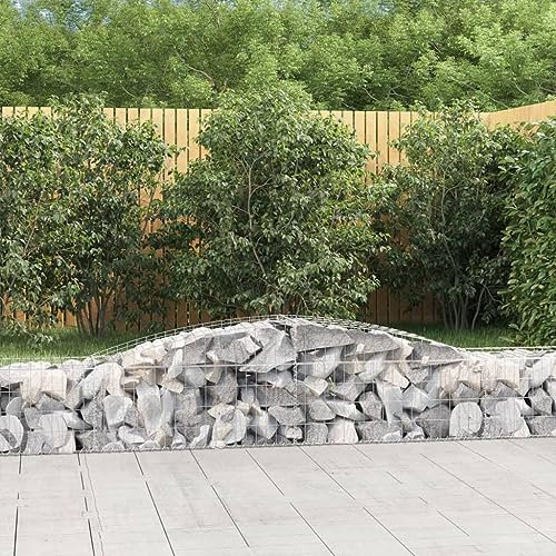 Higsose Gabion avec arche haute 400 x 50 x 40/60 cm, argent, fer galvanisé, mur de jardin, panier à pierres, panier grillagé, bac à plantes, mur de jardin, panier à gabions