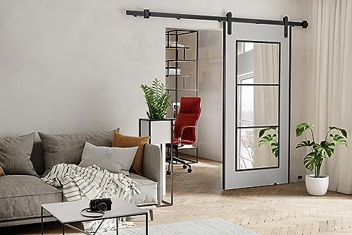 KIER FURNITURE POLI Wall-Mount Schiebetür – Schiebetür Komplettset Schiene Komplettset Mit Tür – Zimmertüren Mit Zarge Komplett - B76xH205xT1,6 cm - Weiß