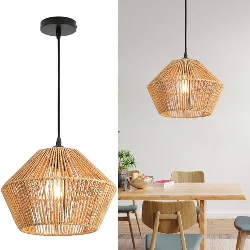 FORCOSO Hängelampe Rattan - Boho Lampe mit Ø30cm Rattan Lampenschirm Vintage E27 Hängeleuchte Geflochten für Decken für Esstisch Küche Schlafzimmer Wohnzimmer