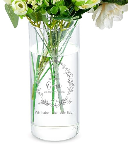 Faccito Vaso per Regalo da Nonna Vaso Cilindrico in Vetro Portafiori con Incisione Glück ist Eine Oma wie Dich zu Haben Regalo per il Compleanno della Nonna, Decorazione Centrale Natalizia