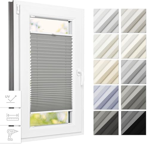 Estika Thermo Plissee mit Bohren 30 cm x 200 cm - Dunkelgrau - Rollos für Fenster mit Bohren, Jalousien Fenster für innen, Raffrollo, Fenster plissee
