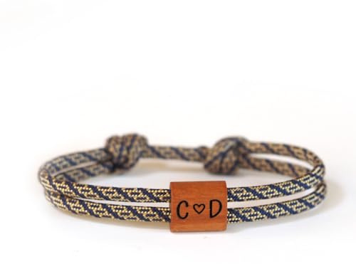 myGreta Herren Initalien Armband aus Holz und Segeltau, Partnerarmband mit Buchstaben personalisierbar in vielen verschiedenen Farben und Motiven