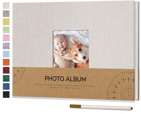Vienrose Fotoalbum Selbstklebend Einkleben 10x15 Klein Leinen Photo Album mit 40 Weißen Seiten, Hochzeit Jahrestag Geburtstag Fotoalben mit Einem Kugelschreiber, 21,5x30cm, Beige