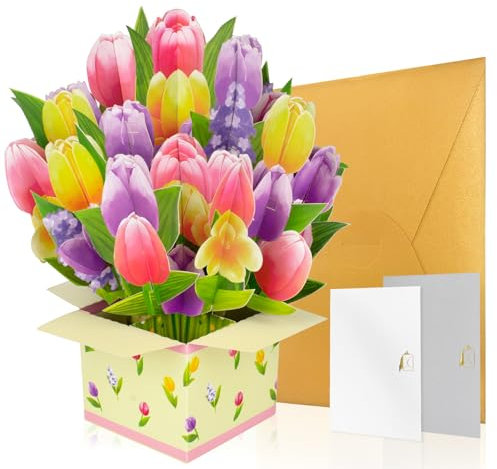 GREETING ART Flower Greeting Cards, 9.2inch Tulips Flower Bouquet 3D Popup Greeting Cards for Birthday Card, Mother's Day, Thank You, Anniversary, Valentine Day,Get Well