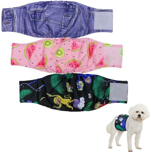 Hixingo Hundewindeln für Rüden Inkontinenz, 3 Stück Wiederverwendbare Hunde Windeln, Hygienisch und Saugstark Hundewindeln für Männliche (L,Winter)