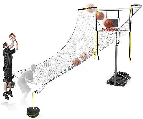 Basketball-Return-System, Basketball-Schuss-Return-Netz, 4,8 m x 4,8 m, Polyesternetz-Schießübungshilfe, Basketball-Schuss-Return-Netz mit verstellbaren Stützstangen