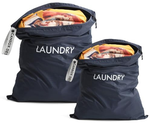 Asnews 2 Pack Laundry Bags, Travel Laundry Bag Dirty Clothes Organizer, Swimming Yoga Bathing Suit Workout Washable Wet Bag, Navy Blue