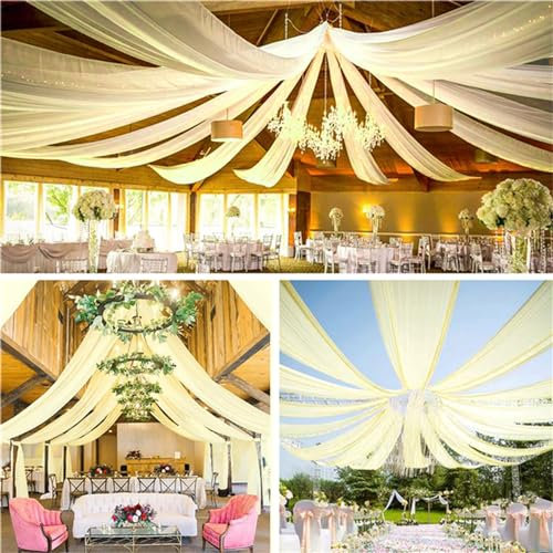 Highdi Hochzeit Vorhang Hochzeitsbogen, Chiffon Stoff Decken Gardinen Dekoration Tüll Vorhänge Freihanddeko für Hochzeit Party Geburtstag Taufe Fotografie (150x300cm,Gelb)