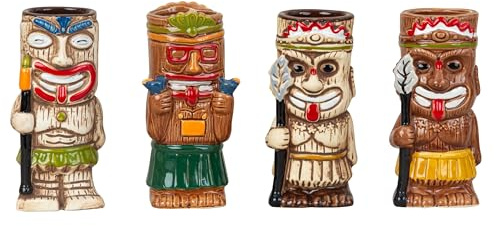 Geschenkestadl 4 Stück Set Tiki Cocktail Becher 440ml-550ml Keramik Tassen Cocktailglas Deko Party Hawaii, 9956496