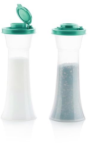 Tupperware Sanduhr Salz- und Pfefferstreuer Set in Blaugrün, flüssigkeitsdichte Deckel, BPA-frei, spülmaschinenfest