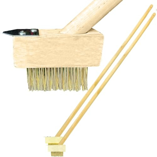 EDS Heavy-Duty Patio Weed Remover Tool with 120cm Long Wooden Handle Wire Broom with Angled Wire Bristles Steel Moss Removal Puller for Cleaning Block Paving Grout Deck Paver Patio Walkway (PACK OF 2)