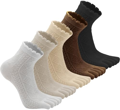 Chaussettes en Coton pour Femme - 5 Paires de Chaussettes à Cinq Doigts en Tricot pour Sports, Running, Yoga, Gym et Fitness