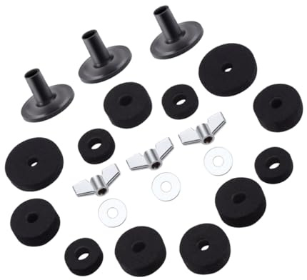 Almohadilla de Fieltro Antideslizante para Batería, 21 Piezas Negro | Arandelas de Repuesto para Platillo y Hi-hat, Funda y Tornillo para Soporte, Juego Completo