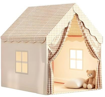 Kinder Spielhaus Indoor,Kinder Bettzelt,Spielzelt für Drinnen,Prinzessin Zelt mit Fenstern, Kinderspielhaus, Kuschelecke Kinderzimmer Dekor(Beige)