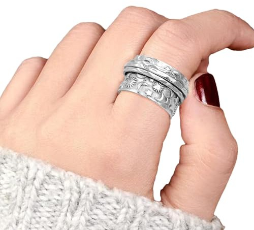 Gomice Anneau Spinner pour Anneaux Anxiété Fidget | Anneau de Fidget Rotatif Lune et Étoile Anti-Stress | Bague de Fiançailles pour Femmes et Hommes