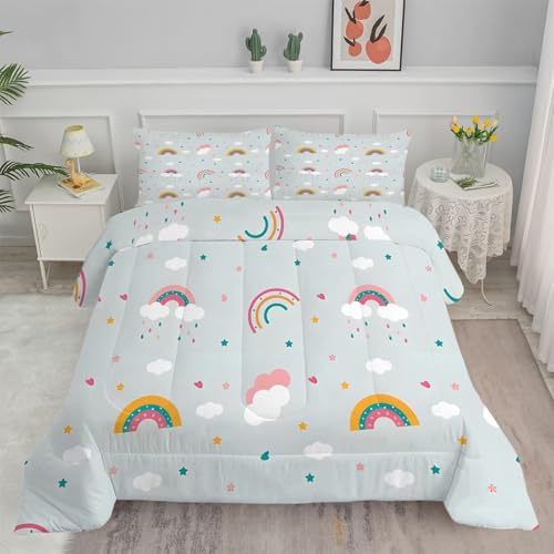 PNHCL Piumino Singolo 4 Stagioni Carino Arcobaleno Piumone Letto Singolo Bambino 140x200 cm Super Morbida Trapunta in Microfibra per Tutte le Stagioni, Lavabile in Lavatrice - Grigio