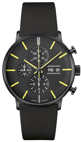 JUNGHANS Herrenuhr Form A Chronoscope Schwarz/Gelb 27/4473.02 | mit Lederband