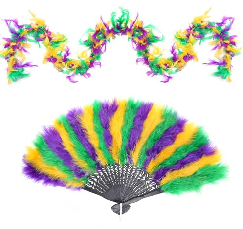 cnomg Feather Boa with Feather Fan Rave Fan Feather Boa for Women Cosplay Party Concert Halloween Christmas Dancing Wedding