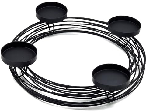 Design Adventskranz Rings aus Metall - Kerzenleuchter Advent Kerzenhalter Scandi (Schwarz)
