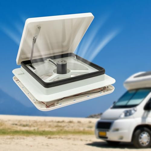 SanBouSi Air Belüftung für Wohnmobil Dachventilator Dachlüfter Reversibler Abluftventilator, 12V Wohnmobil Dach Lüftungs Ventilator Auspuff Himmel Licht mit LED und Edelstahl Insektenschirm 28x28 cm