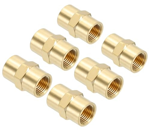 PATIKIL 1/8 x 1/8 Brass NPT Coupler, 6 Pack Female Hex Head Pipe Fitting Coupling for Home Plumbing Pipes Shower Head Bases Coupling, Gold