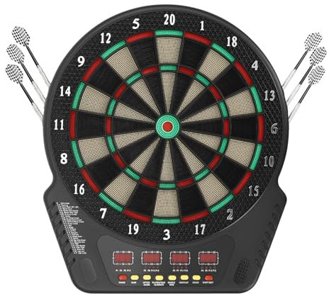 SABUIDDS Elektronische Dartscheibe Profi Set inkl. 6 Dartpfeilen & 24 Ersatzspitzen Elektronischer Dart Scorer mit 27 Spiele für 16 Spieler