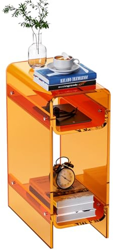 Dewrhiixe Beistelltisch aus transparentem Acryl, schmal, schmaler Beistelltisch für kleine Räume, schmaler Nachttisch, Nachttisch für Schlafzimmer, Wohnzimmer, Büro (Orange, 22×40×55cm) | Schmaler Beistelltisch für Schlafzimmer, Wohnzimmer, 22,6 x 40,9 x 55,1 cm
