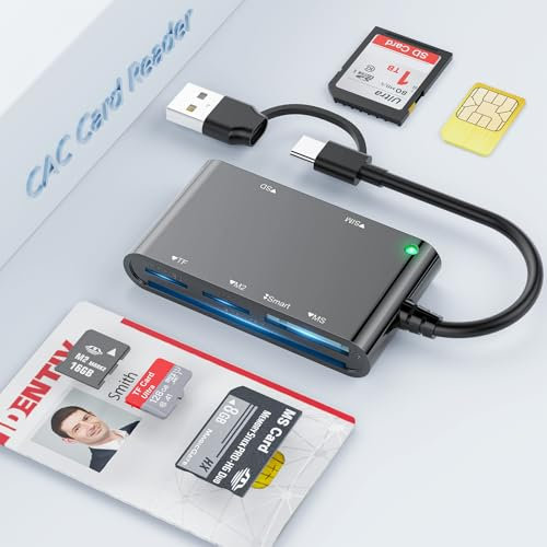 Lector Dnie Electronico Lector de Tarjeta Inteligente DNI, 7-in-1 Lector Dnie SIM CAC Smart Card Reader Lector de Tarjetas ISO 7816 CRS/CNS/SIM/MicroSD/SD/MMC/M2, Tacografo Digital, Firma Digital