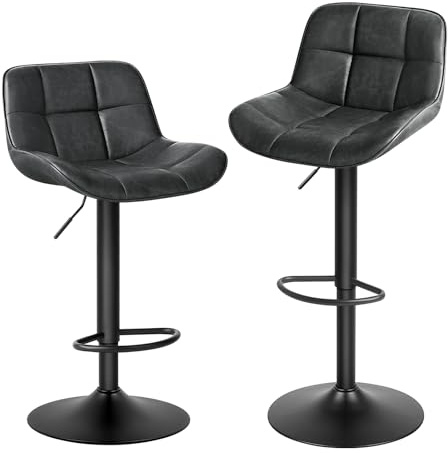 EUGAD Barhocker 2er Set, höhenverstellbar 360° drehbar, Barstuhl mit Rückenlehne Fußstütze, Polsterhocker mit Kunstleder, ergonomischer Hocker im Bar, Sitz 49x36 cm, aus Metall, Anthrazit