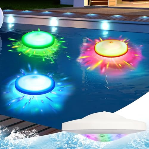 Xevinas Schwimmende Poolbeleuchtung, Poolbeleuchtung Akku Mit RGB-Farbwechsel & 7 Modi, Teichbeleuchtung Pool Licht IP68 Wasserdichter Langlebig Whirlpool Beleuchtung Für Schwimmbad,Pool,Teich (A)