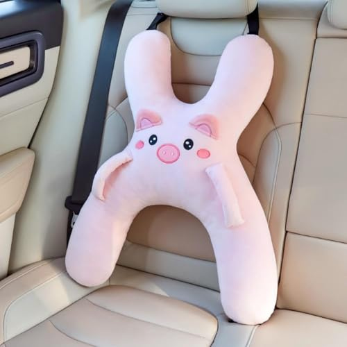Schlafkissen für Auto Kinder, Reisekissen Kinder Auto, Reise-Nackenkissen für Kinder, H förmiges Kissen Auto Geeignet, Autoschlafkissen für Lange Reisen (Pink)
