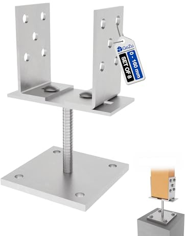 GeZu Impex Pied De Poteau En U Réglable 100 x 100 mm Zinc Électroplaqué Lot de 8 Support De Poteau en U à Visser 0-160 mm Largeur Équerres Métalliques Réglables Type U Boulon d’Ancrage Base de Poteau
