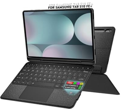 Doohoeek Bluetooth Keyboard Case w/LCD Screen Display for Samsung Galaxy Tab S10FE+ Plus 13.1 Inches 2025, Wireless Backlit Type Folio, Detachable Trackpad & 150° Adjustable, Black