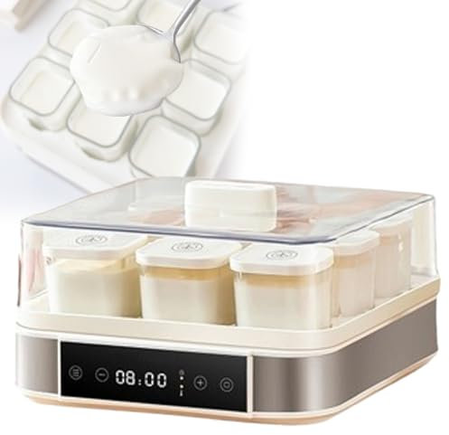 MAIMAILE 1530ml Electric Yogurt Machine, with 9 Separate Yogurt Jars, with Led Display, Adjustable Temp & Timer, 9x170ml Glass Containers, for Making Organic Yogurt, Natto, Healthy Homemade Desserts