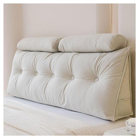 OBABO Bett Rückenkissen mit Nackenrollenkissen, Bequemes Groß Lesekissen für Bett und Sofa, Keilkissen mit waschbarem Bezug, Kissen Bett Rückenkissen Lesekissen für Bett Rückenlehne,Beige-1.2M