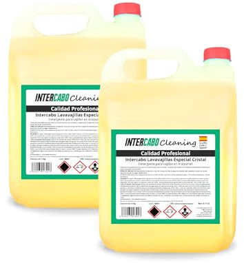 Pack de 2 garrafas detergente lavavajillas especial cristal 6 kg • Limpieza sin residuos para copas y vajilla delicada • 12 kg total • Ideal para uso profesional y brillo duradero - Intercabo