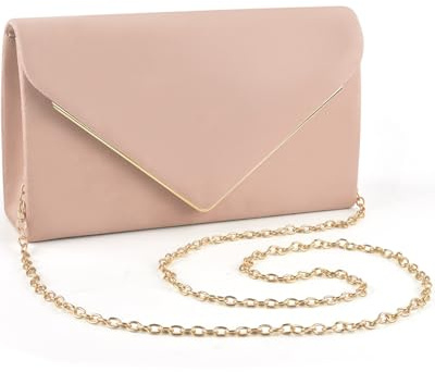 ERKOON Evening Clutch Bag for Women, Envelope Handbag Formal Party Clutches Wedding Purses Cocktail Promenade Shoulder with Detachable Strap (Light Pink/Blush Pink)