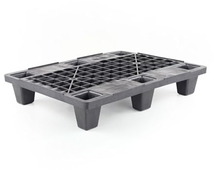 Kunststoff Halbpalette 80 x 60 cm im halben Europaletten-Maß | bis 1.000 kg statische Traglast | 6 Füße | 800 x 600 mm | schwarz | durchbrochenes Oberdeck (1)