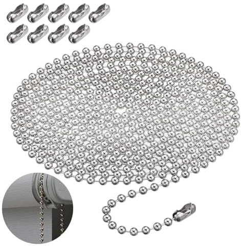Srumvoat 6 Meter/19.7 Feet Blind Chain, Beaded Roller Blind Chains, With 12 Pcs Roller Blinds Chain Connectors, All Stainless Steel Material, Durable, Sturdy And Rust-Resistant, Made For Years Of Use