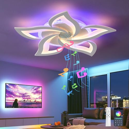 TuoyuanW Deckenlampe Fernbedienung APP RGB Deckenleuchten mit Bluetooth-Lautsprecher 3 Farbtemperatur Deckenleuchte Timer Dimmbar Nachtlicht und Memory-Funktion für Schlafzimmer, Weiß