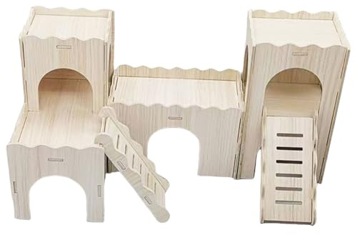 RWAJZAX Petits labyrinthes pour hamsters Maisons en bois Drôle Toboggan Cabane à double étage avec fenêtre pour hamsters nains et rongeurs Maisons pour animaux de compagnie en bois naturel