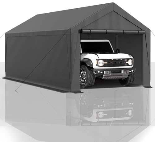 10x20 FT Heavy Duty Carport Car Tent Car Canopy Storage Shed, Portable Garage with Removable Sidewalls & Doors All-Season Tarp for Car,Truck,SUV,Party Grey