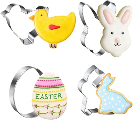 4PCS Easter Cookie Cutters Set, Easter Cutter Biscuit Cutter, Easters Hare Cookie Cutters, Easters Egg Cookies Mold, Egg, Rabbit Face, Bunny, Chick Cookies Mold for Baking Eastertide Party Decor Gift