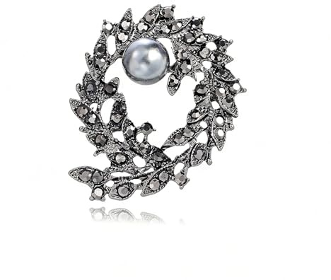 Oenothera Vintage Strasssteine Kristall Schwarz Blume Brosche, Schwarz | Frauen Vintage Antike Silber Brosche, Pin Elegante Exquisite Broschen, für Hochzeit, Geburtstag Party, Mädchen Geschenk