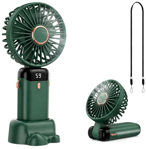 glonest Portable Handheld Fan Rechargeable, Foldable Mini Desk Fan with Smart LED Display, Powerful USB Battery Operated Personal Cooling Fan for Travel Office Home Outdoor Camping (Dark Green)