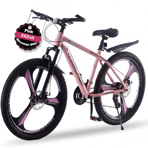 KernGut 24/26/27.5 Zoll 21-Gang Mountainbike, mit Stoßdämpfer, Doppel Scheibenbremsen Schlammbrett 3-Speichen-Räder High-Carbon Stahlrahmen MTB, Outdoor Sport Fahrrad Rosa 24 Zoll