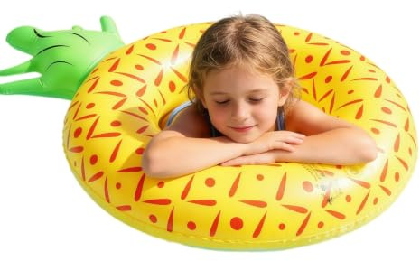 NIFTYY Kids Fruit Shaped Swimming Rings – Strawberry & Pineapple Inflatable Pool Floats, Blow Up Swim Tubes for Toddlers & Children Ages 3-9, Fun Summer Water Toys for Beach