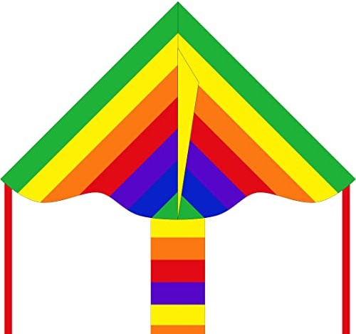 HQ Ecoline Simple Flyer 85cm Kinderdrachen Flugdrachen Einleiner Drachen zum steigen Lassen, wenig Wind ab 5 Jahre, 42x85cm+1.5m Drachenschwanz inkl. 17kp Polyesterschnur 25m auf Griff, 2-5 Bft