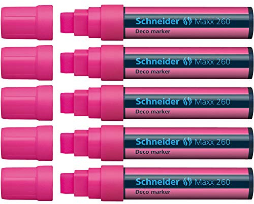 Schneider Maxx 260 Kreidestift (5 + 15 mm Strichstärke, feucht abwischbar, wasserbasiert, geruchsneutral) 5er Pack rosa